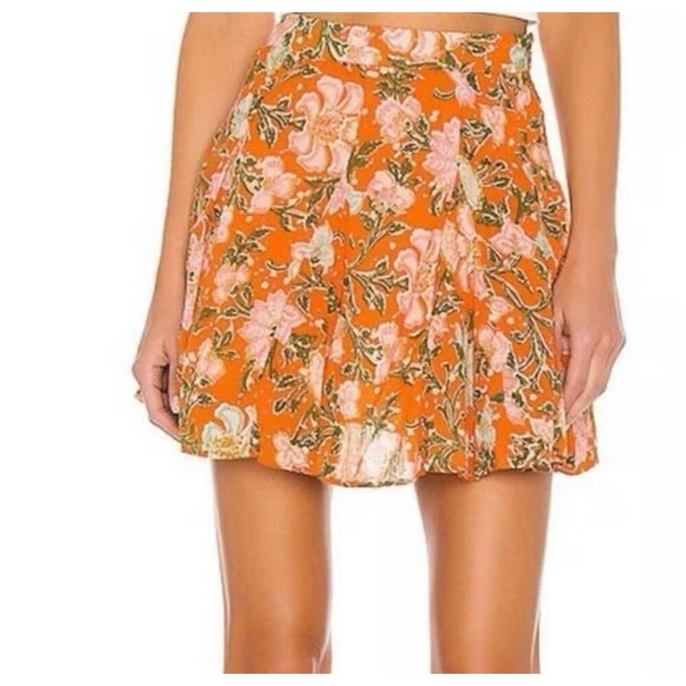 Free People Mini Skirt End Of The Island Godet Floral Printed S 4 Boho Festival